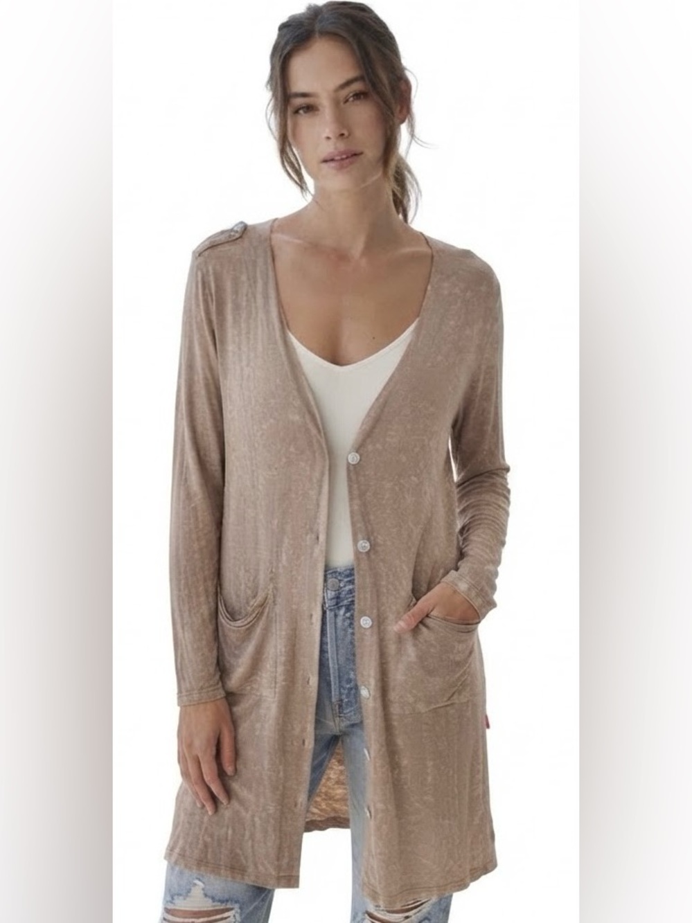 POL LONG SLEEVE BUTTON DOWN CARDIGAN